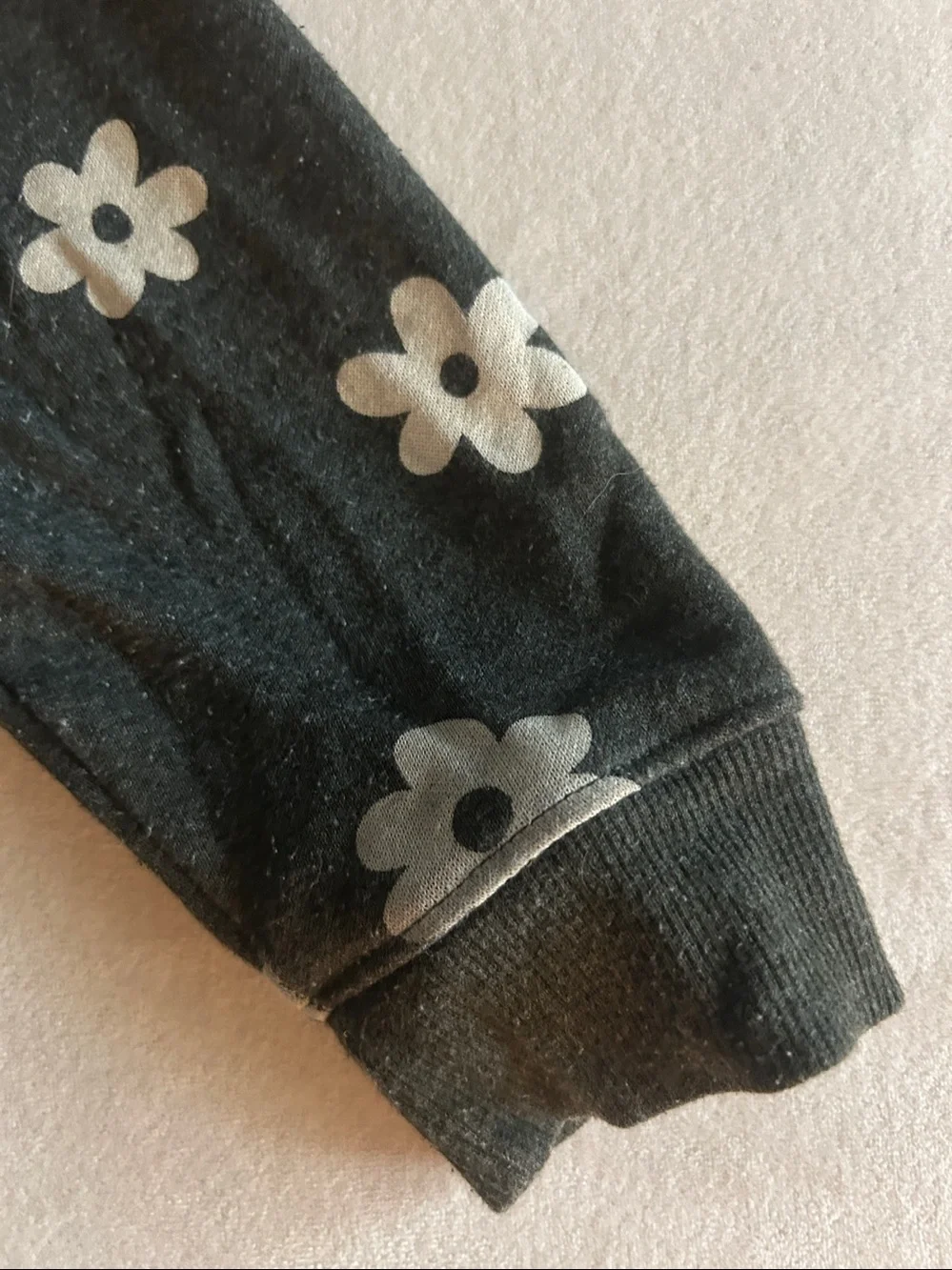Cat & Jack Black Zip-Up Hoodie with White Daisy Print